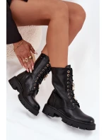 Botki Workery Damskie Z Przypinkami Ocieplane Czarne Lomina