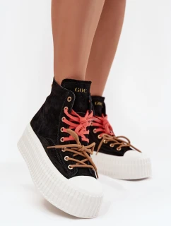 Zamszowe Ocieplane Trampki Damskie Na Masywnej Platformie GOE SS2N4046 Czarne