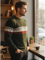 Pánsky pruhovaný zelený sveter FashionStreet WX2280