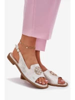 Sandały Damskie Na Płaskim Obcasie Z Ozdobą S.Barski KV51-002 Srebrne