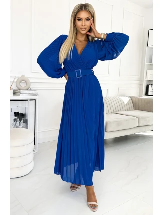 414-5 KLARA plisované šaty s opaskom a výstrihom - CHABROW 414-5 KLARA plisované šaty s opaskom a výstrihom - CHABROW