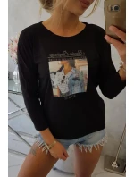 Blúzka s potlačou koláží čierna