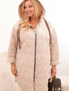 Dámska prešívaná bunda s kapucňou a nápisom HOPE v tmavobéžovej farbe