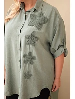 Dámske tričko Plus Size z viskózy s kvetinovou výšivkou khaki