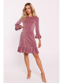 M825 Zamatové šaty s volánmi - krepová ružová