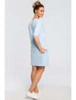 M422 Šaty so spadnutým pásom a mašľou - svetlo modré
