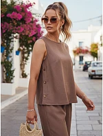 Dámsky ľanový komplet s nohavicami Poľský výrobok taupe FashionStreet AY1176