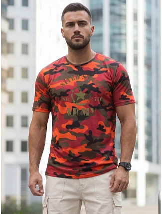 Pánske tričko s potlačou v kamuflážovom vzore, oranžové, FashionStreet NX2002R Pánske tričko s potlačou v kamuflážovom vzore, oranžové, FashionStreet NX2002R