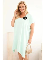 Dámske bavlnené šaty Plus Size s brošňou a výstrihom Mint Dámske bavlnené šaty Plus Size s brošňou a výstrihom Mint