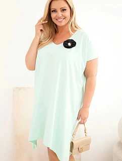 Dámske bavlnené šaty Plus Size s brošňou a výstrihom Mint