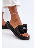 Klapki Damskie Z Ozdobą Na Niskiej Platformie Czarne Cedrella