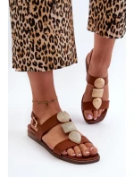 Sandały Damskie Płaskie Z Ozdobami Sergio Leone SK072H Brązowe