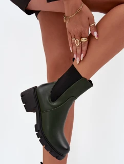 Botki Damskie Na Klocku Eko Skórzane Ciemnozielone Kyra