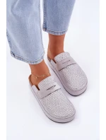 Klapki Damskie Zdobione Cyrkoniami Na Platformie Szare Deorani