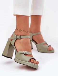 Skórzane Sandały Damskie Na Słupku Vinceza 77110 Zielone