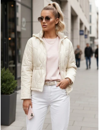 Dámska prešívaná bunda s kapucňou ecru FashionStreet TY5533 Dámska prešívaná bunda s kapucňou ecru FashionStreet TY5533