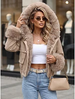 Krátka dámska bunda s odnímateľnou kožušinou, béžová, FashionStreet TY5837 Krátka dámska bunda s odnímateľnou kožušinou, béžová, FashionStreet TY5837