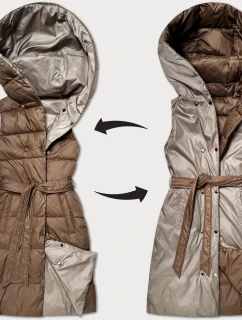 Minoritská hnedá a béžová obojstranná páperová vesta (P3-6016-305+62)