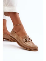 Skórzane Damskie Lakierowane Mokasyny Laura Messi 2760 Brązowe