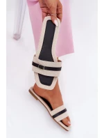 Płaskie Klapki Damskie Z Paskiem I Sprzączką Beżowo-Czarne Zilina