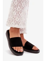 Klapki Damskie Na Platformie Z Eko Zamszu Czarne Jorina