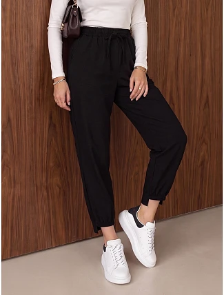 Dámske joggerové nohavice s gumou v páse, čierne, FashionStreet UY3152 Dámske joggerové nohavice s gumou v páse, čierne, FashionStreet UY3152