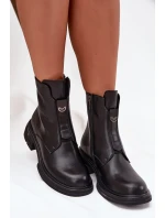 Botki Damskie Z Naturalnej Skóry Na Niskim Obcasie Czarne Karisse