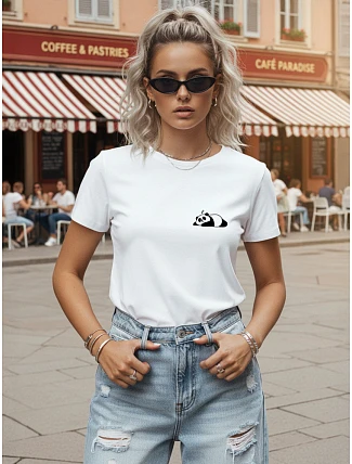 Dámske bavlnené tričko s potlačou pandy, biele, FashionStreet NX8002RY Dámske bavlnené tričko s potlačou pandy, biele, FashionStreet NX8002RY