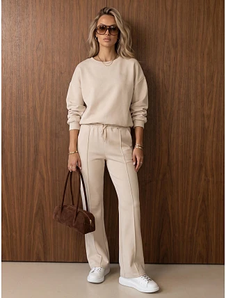 Dámska tepláková súprava so širokými nohavicami, béžová, FashionStreet AY1227 Dámska tepláková súprava so širokými nohavicami, béžová, FashionStreet AY1227