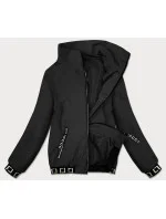 Krátka čierna dámska bunda so stojačikom (B8016-1)