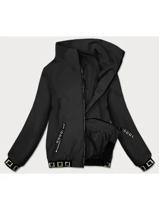 Krátka čierna dámska bunda so stojačikom (B8016-1)