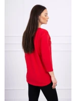 3D grafická blúzka so zirkónmi červená