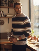 Pánsky pruhovaný tmavomodrý sveter FashionStreet WX2263