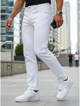 Pánske biele slim fit džínsy FashionStreet UX4487