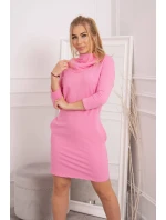 Šaty s kapucňou a vreckami svetlo ružové