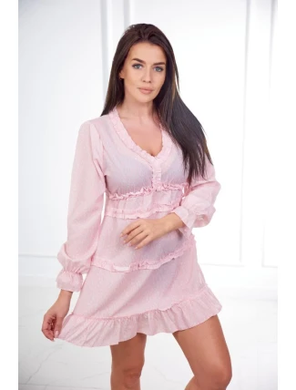 Šaty s ozdobnými volánikmi púdrovo ružové
