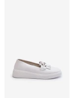 Lekkie Mokasyny Damskie Skórzane Na Platformie Białe S.Barski LR590