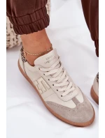 Skórzane Buty Sportowe Sneakersy Damskie Panterka CheBello 4640 Beżowe