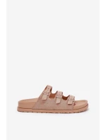 Klapki Damskie Z Paskami I Klamrami Beżowe Uliri