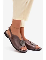 Dámské sandály na nízkém podpatku s ozdobou S.Barski KV61-6035 grafitové