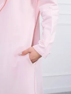 Dlhý kabát s kapucňou svetlo púdrovo ružový