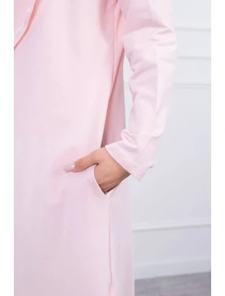 Dlhý kabát s kapucňou svetlo púdrovo ružový