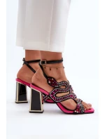 Zdobione Sandały Damskie Na Słupku D&A CR952 Czarne