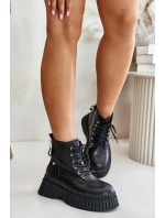 Ocieplane Skórzane Botki Trapery Na Masywnej Podeszwie GOE OO2N4126 Czarne