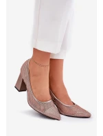 Zdobione Siateczkowe Czółenka Na Słupku Vinceza 62211 Beżowe