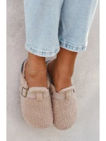 Klapki Damskie Z Futerkiem Typu Baranek Beżowe Lorivine
