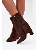 Dámske členkové topánky na podpätku s ozdobným remienkom Luvielle - čokoláda Dámske členkové topánky na podpätku s ozdobným remienkom Luvielle - čokoláda