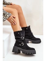 Botki Damskie Na Masywnym Obcasie Z Klamrami I Paskiem Czarne Nerelisa