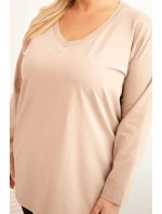 Dámske Plus veľkosť V-neck blúzka s dlhými rukávmi Fango