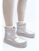 Śniegowce Damskie Na Masywnej Platformie Srebrne Fionia